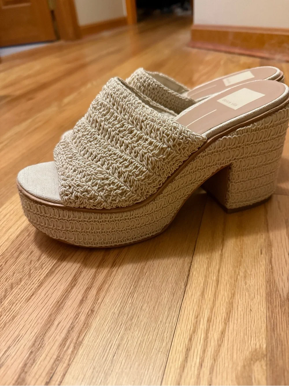 Dolce Vita Beige Woven Platform Mule Sandals